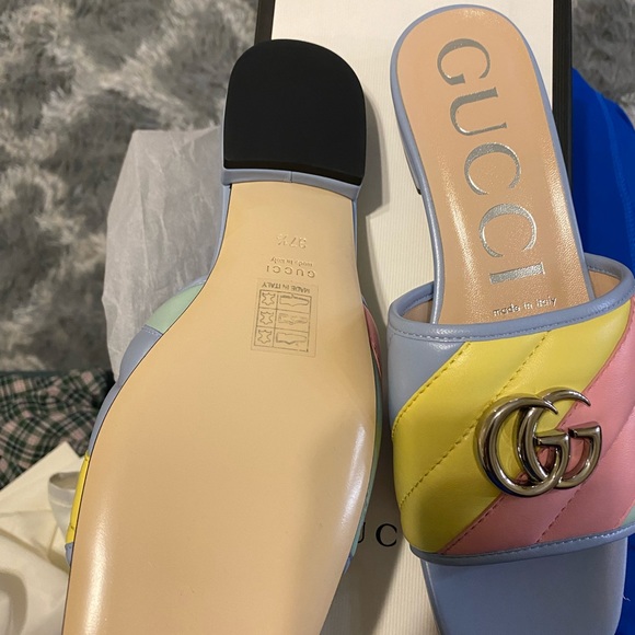 GUCCI Pastel Nappa Double G Matelasse Leather Sandals 37.5 - Picture 6 of 10